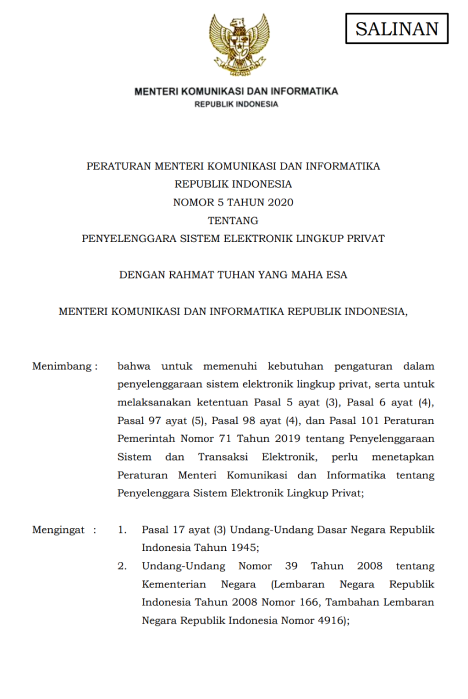 Dasar Hukum TDPSE